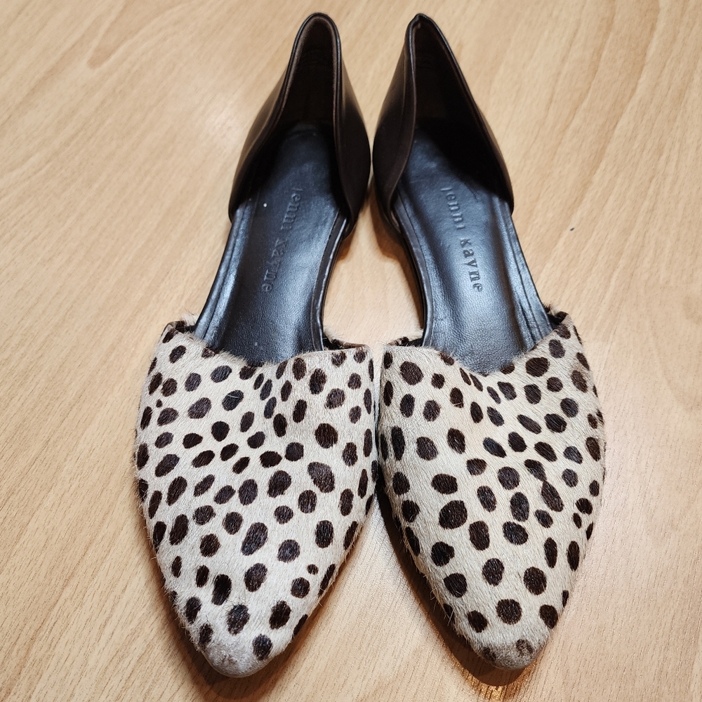 Jenni Kayne d'Orsay Flats Ivory Cheetah Print Calf Hair Brown Leather 36.5 (6.5)